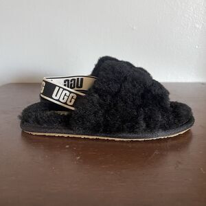 UGG Fluff Yeah Toddler Girl’s Black White Slingback Sandals Slide Size US 11